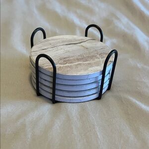 Set of 5 marble coasters with holder